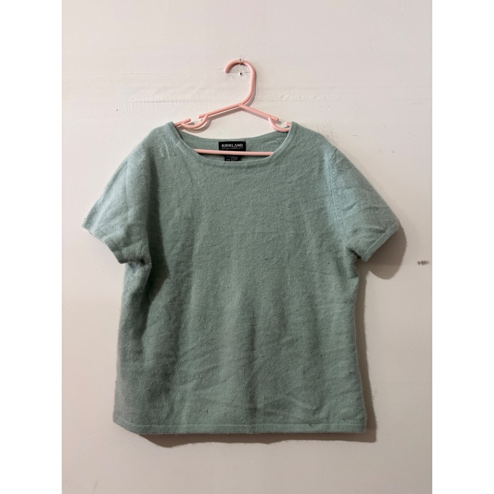 Kirkland Signature Women's Seafoam Green 100% Cashmere Short Sleeve Crop Sweater